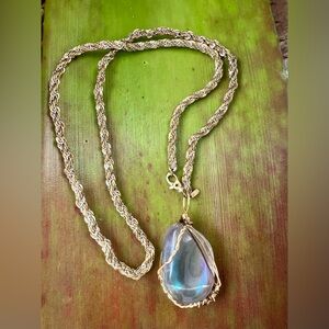 Aura Gemstone Wrapped Pendant w/ Vintage Monet Chain | 18"